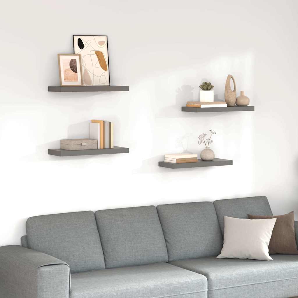 Vidaxl wandschappen zwevend 4 st 60x23,5x3,8 cm mdf hoogglans grijs