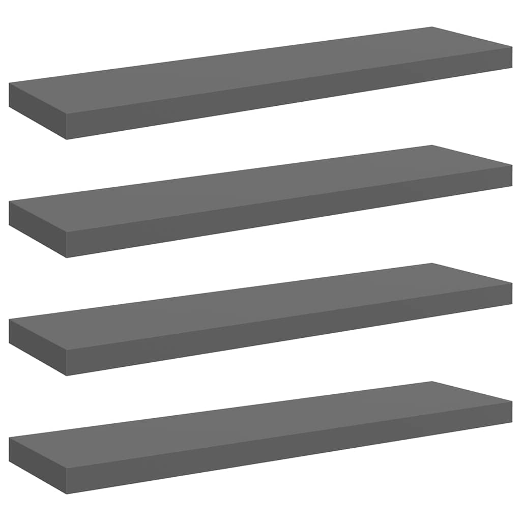 Vidaxl wandschappen zwevend 4 st 90x23,5x3,8 cm mdf hoogglans grijs