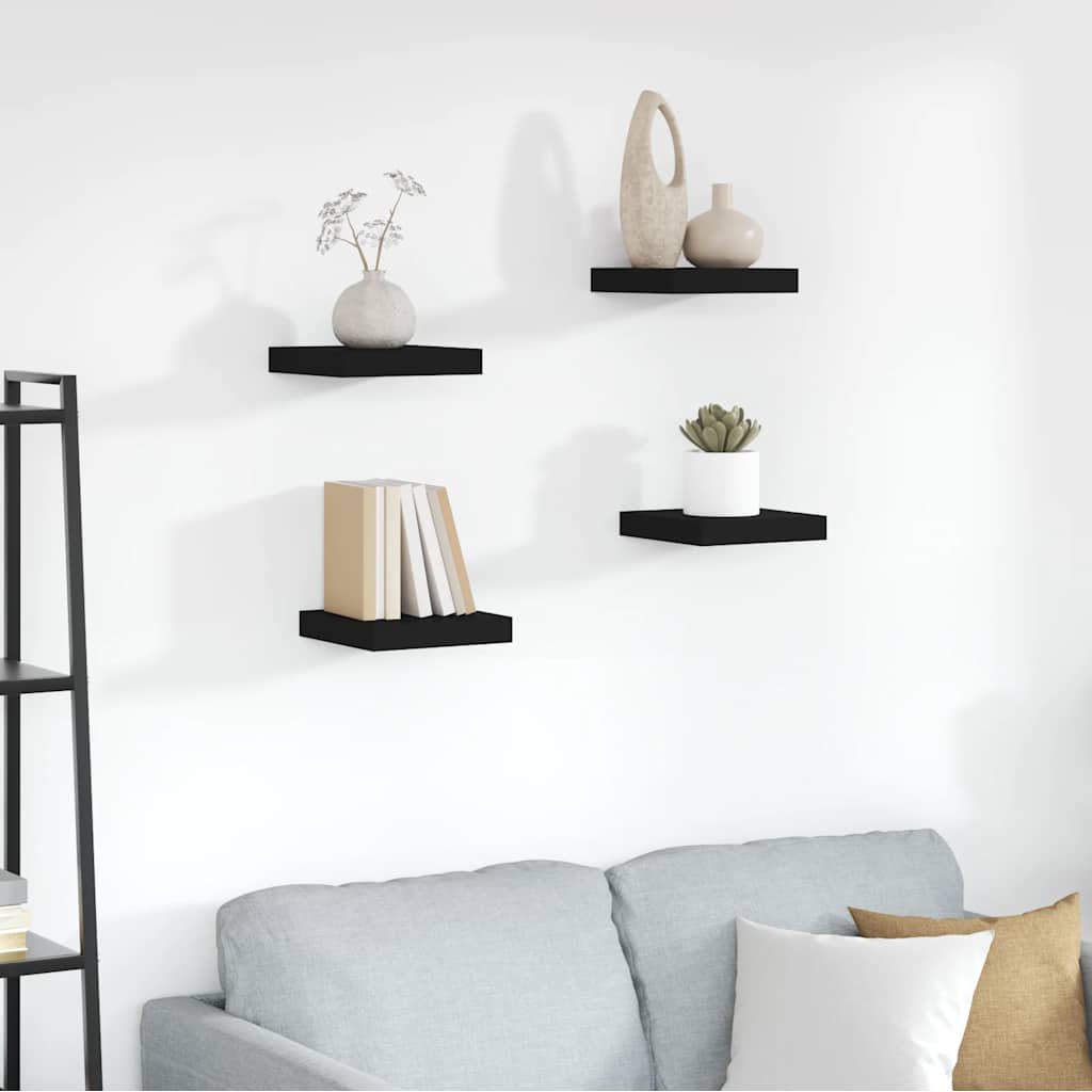 Vidaxl wandschappen zwevend 4 st 23x23,5x3,8 cm mdf zwart