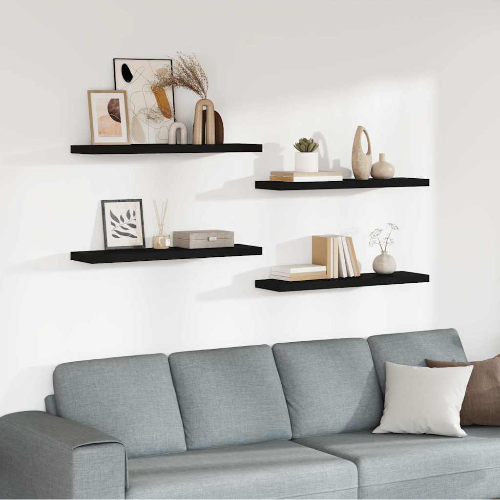 Vidaxl wandschappen zwevend 4 st 90x23,5x3,8 cm mdf zwart