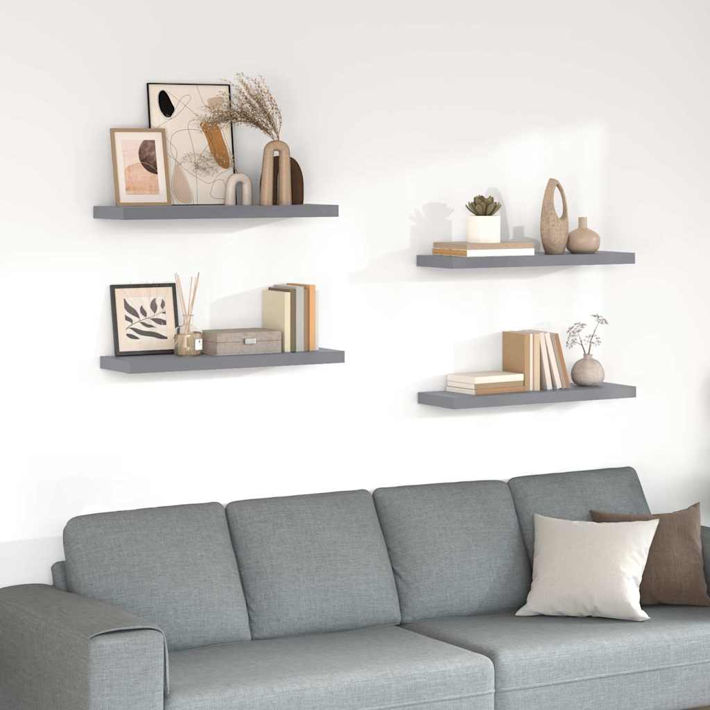 Vidaxl wandschappen zwevend 4 st 80x23,5x3,8 cm mdf grijs