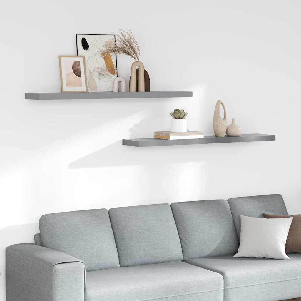 Vidaxl wandschappen zwevend 2 st 120x23,5x3,8 cm mdf grijs