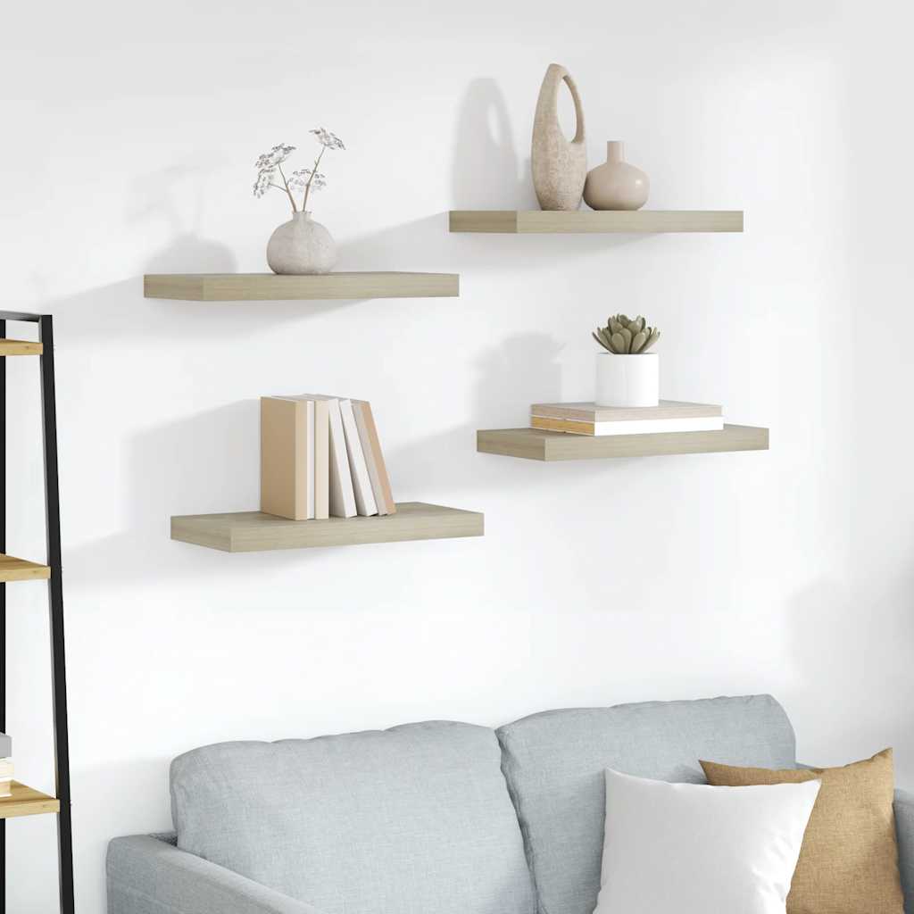 Vidaxl wandschappen zwevend 4 st 50x23x3,8 cm mdf eikenkleurig