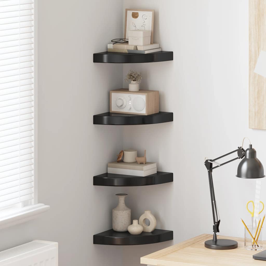 Vidaxl hoekschappen zwevend 4 st 25x25x3,8 cm mdf hoogglans zwart
