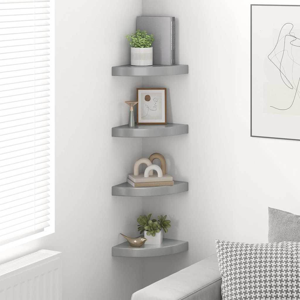 Vidaxl hoekschappen zwevend 4 st 25x25x3,8 cm mdf hoogglans grijs