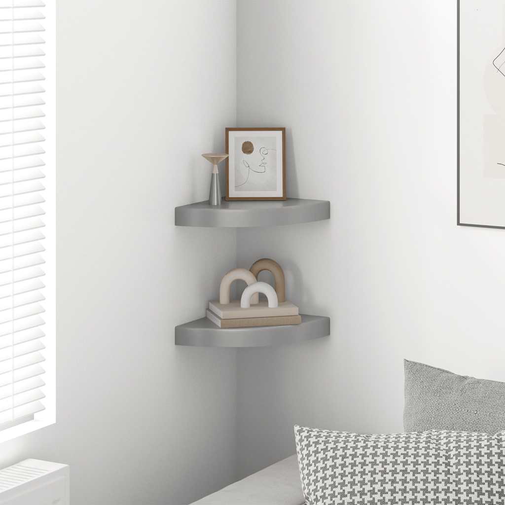 Vidaxl hoekschappen zwevend 2 st 25x25x3,8 cm mdf grijs