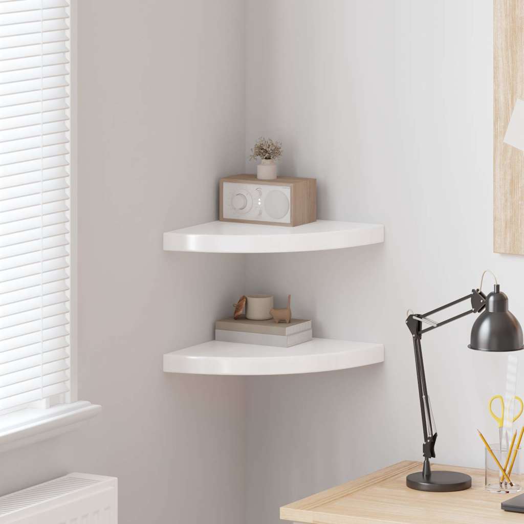 Vidaxl hoekschappen zwevend 2 st 35x35x3,8 cm mdf hoogglans wit