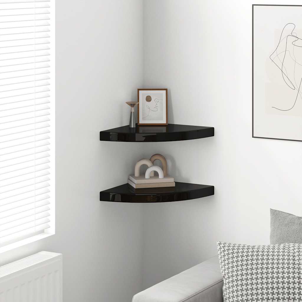 Vidaxl hoekschappen zwevend 2 st 35x35x3,8 cm mdf hoogglans zwart