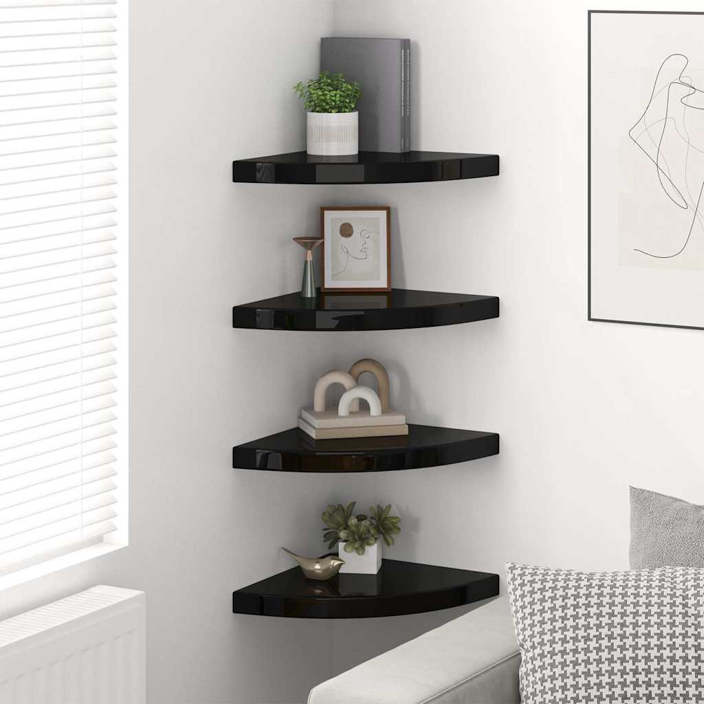 Vidaxl hoekschappen zwevend 4 st 35x35x3,8 cm mdf hoogglans zwart