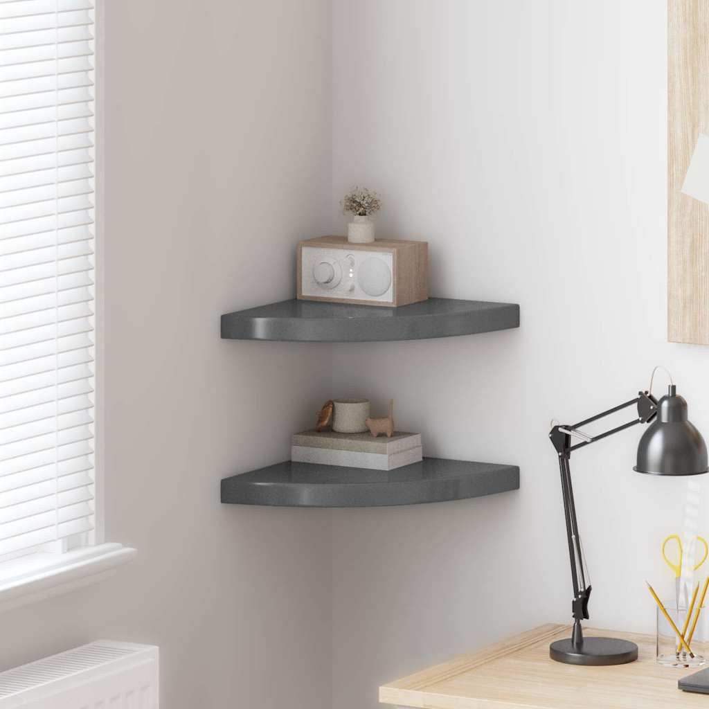 Vidaxl hoekschappen zwevend 2 st 35x35x3,8 cm mdf hoogglans grijs