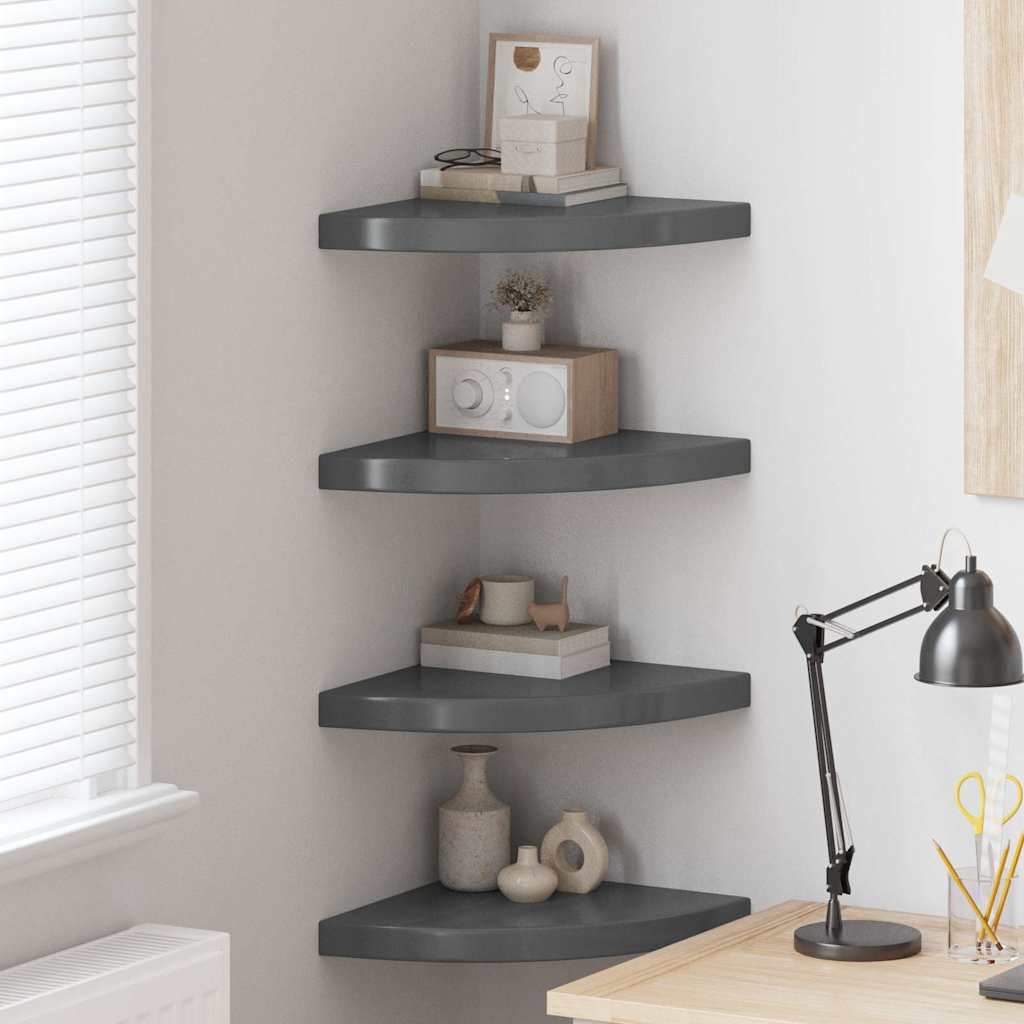 Vidaxl hoekschappen zwevend 4 st 35x35x3,8 cm mdf hoogglans grijs