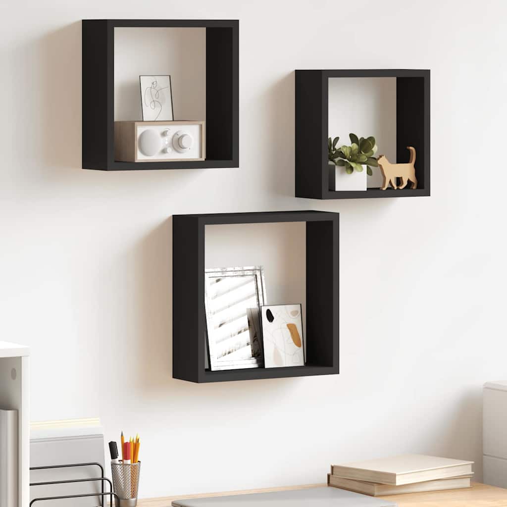 Vidaxl wandschappen kubus 3 st mdf zwart