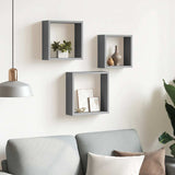 Vidaxl wandschappen kubus 3 st mdf grijs