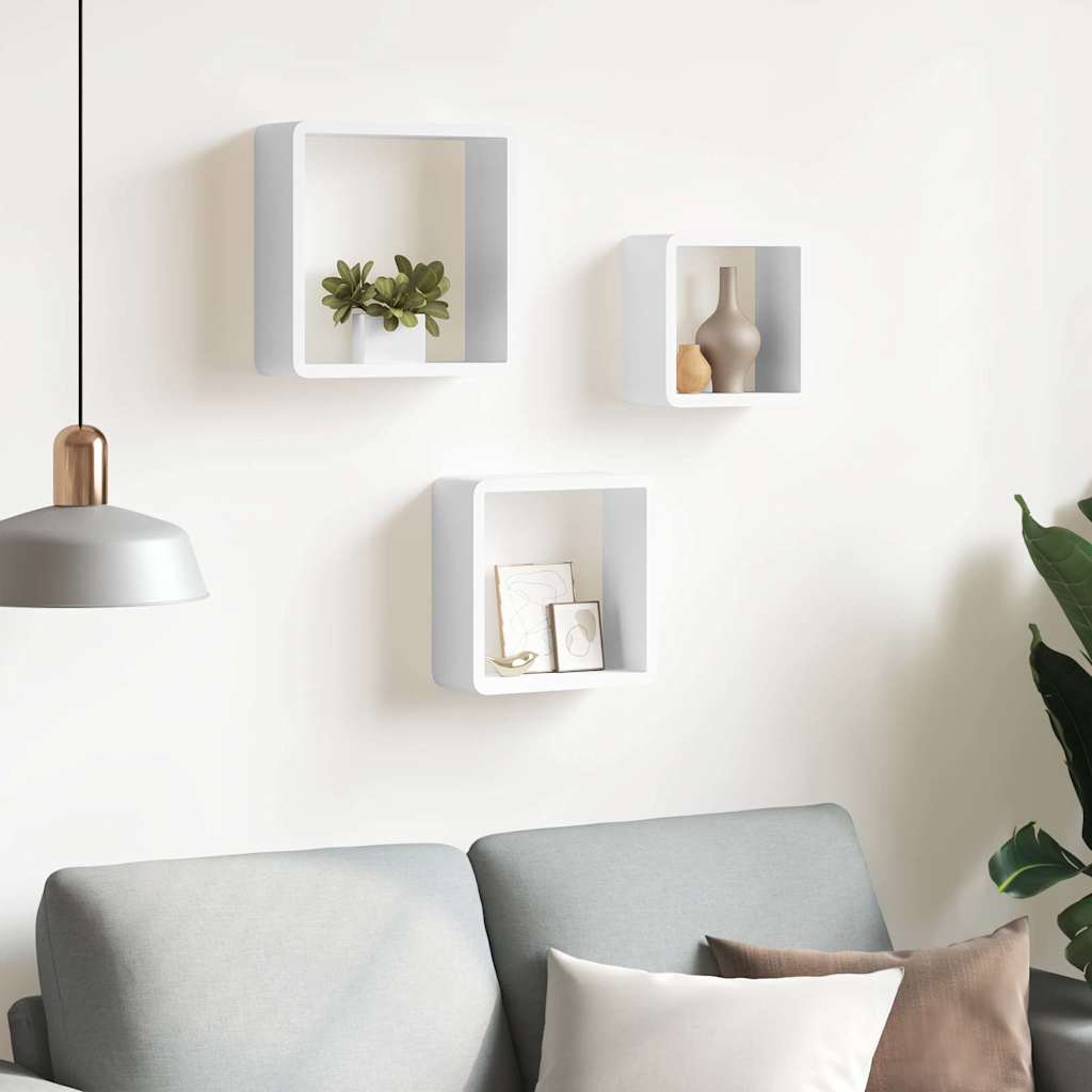 Vidaxl wandschappen kubus 3 st mdf wit