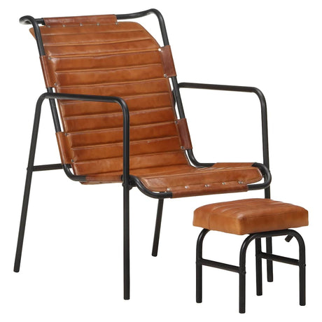 Vidaxl relaxfauteuil met voetenbankje echt leer bruin