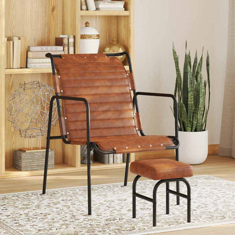 Vidaxl relaxfauteuil met voetenbankje echt leer bruin