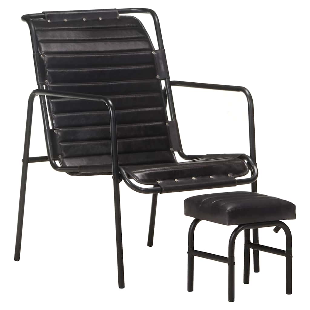 Vidaxl relaxfauteuil met voetenbankje echt leer zwart