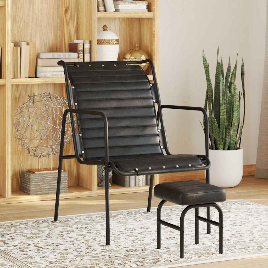 Vidaxl relaxfauteuil met voetenbankje echt leer zwart