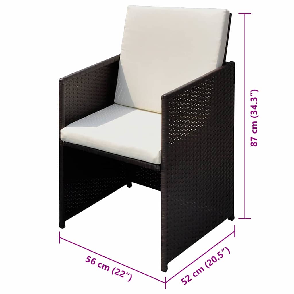Vidaxl tuinstoelen 3 pcs bruin 56 x 52 x 87 cm poly riet