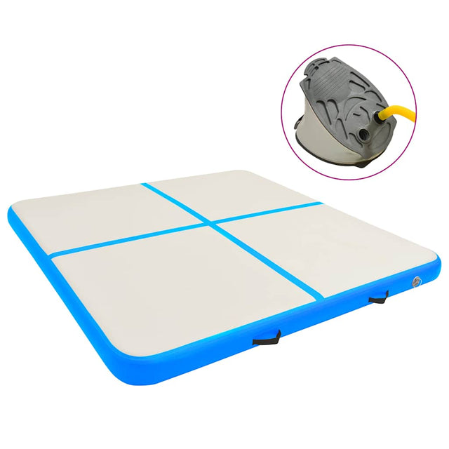 Vidaxl gymnastiekmat met pomp opblaasbaar 200x200x15 cm pvc blauw
