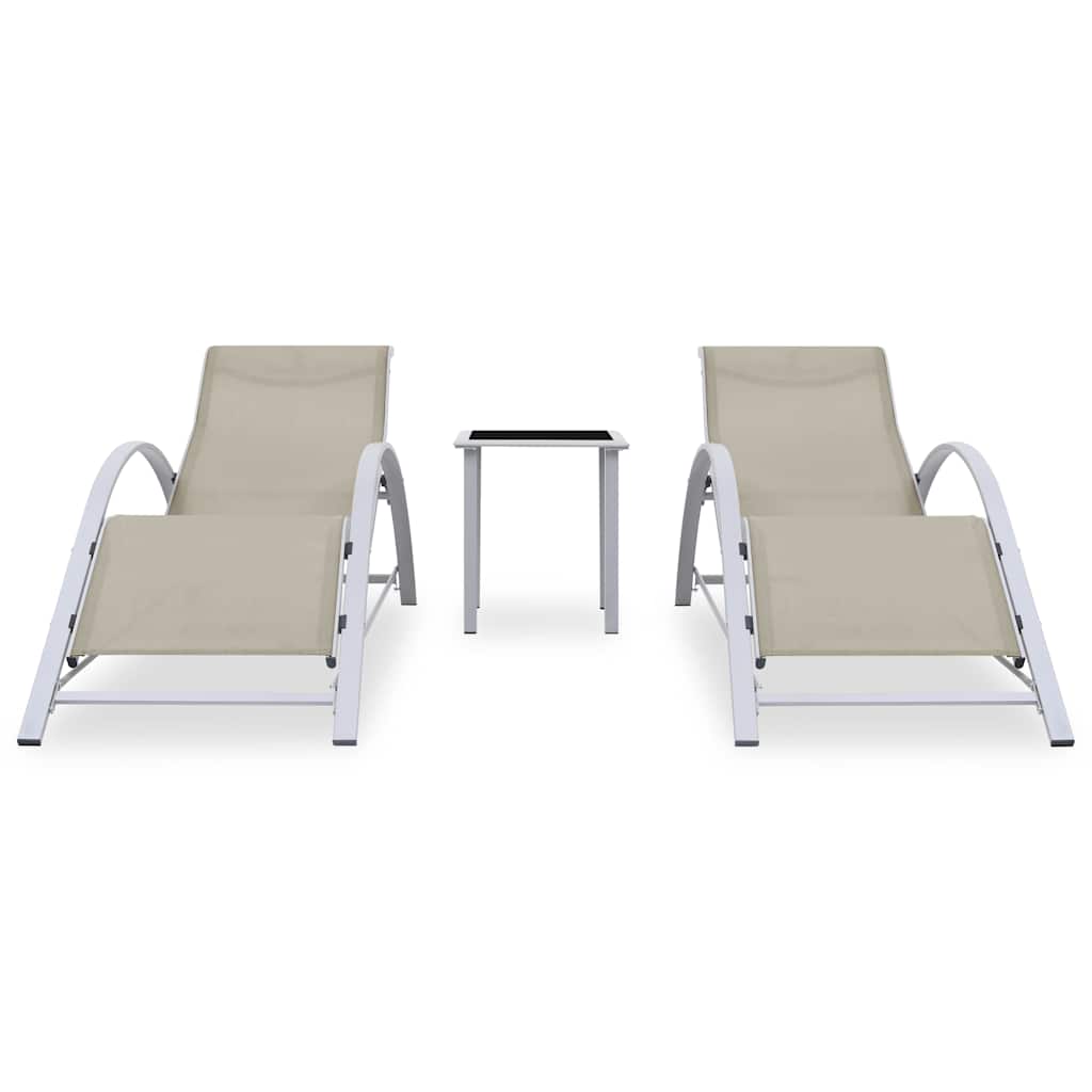 Vidaxl ligbedden 2 st met tafel aluminium crèmekleurig