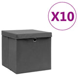 Vidaxl Späicherkëschten mat Liden 10 PCs 28x2x28 cm Grau