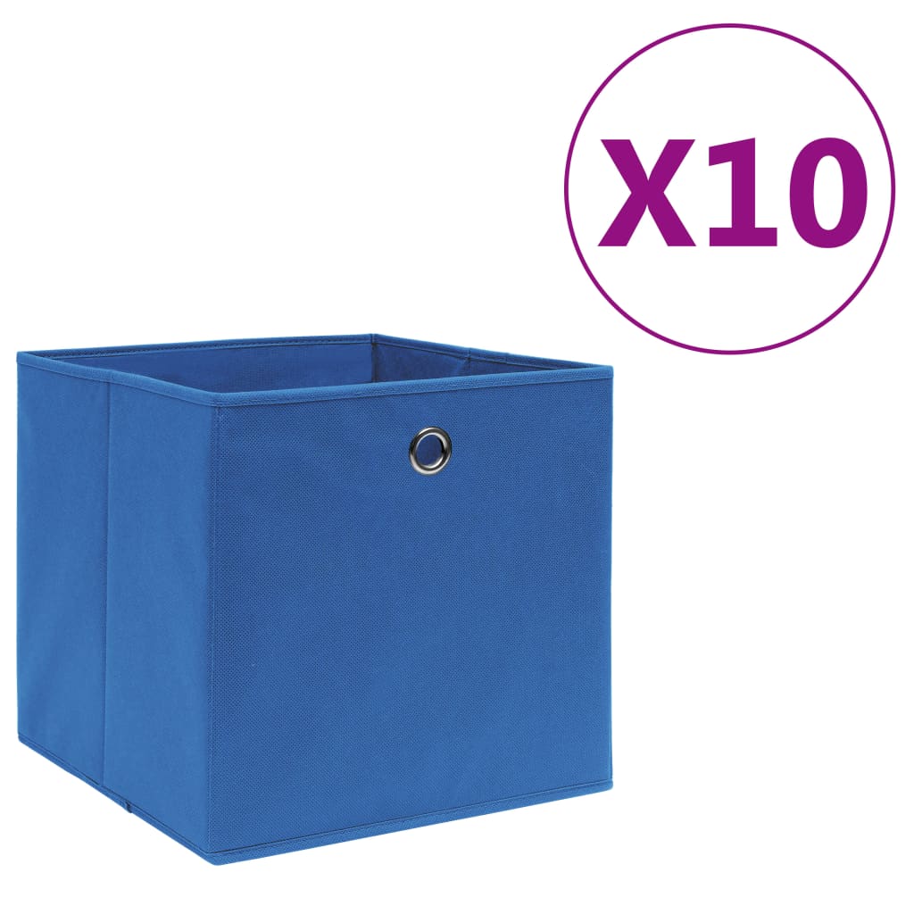 Cajas de almacenamiento de Vidaxl 10 PCS 28x28x28 CM Fabric no tejida azul