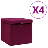 Cajas de almacenamiento de Vidaxl con tapa 4 PCS 28x28x28 cm rojo oscuro