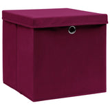 Cajas de almacenamiento de Vidaxl con tapa 4 PCS 28x28x28 cm rojo oscuro