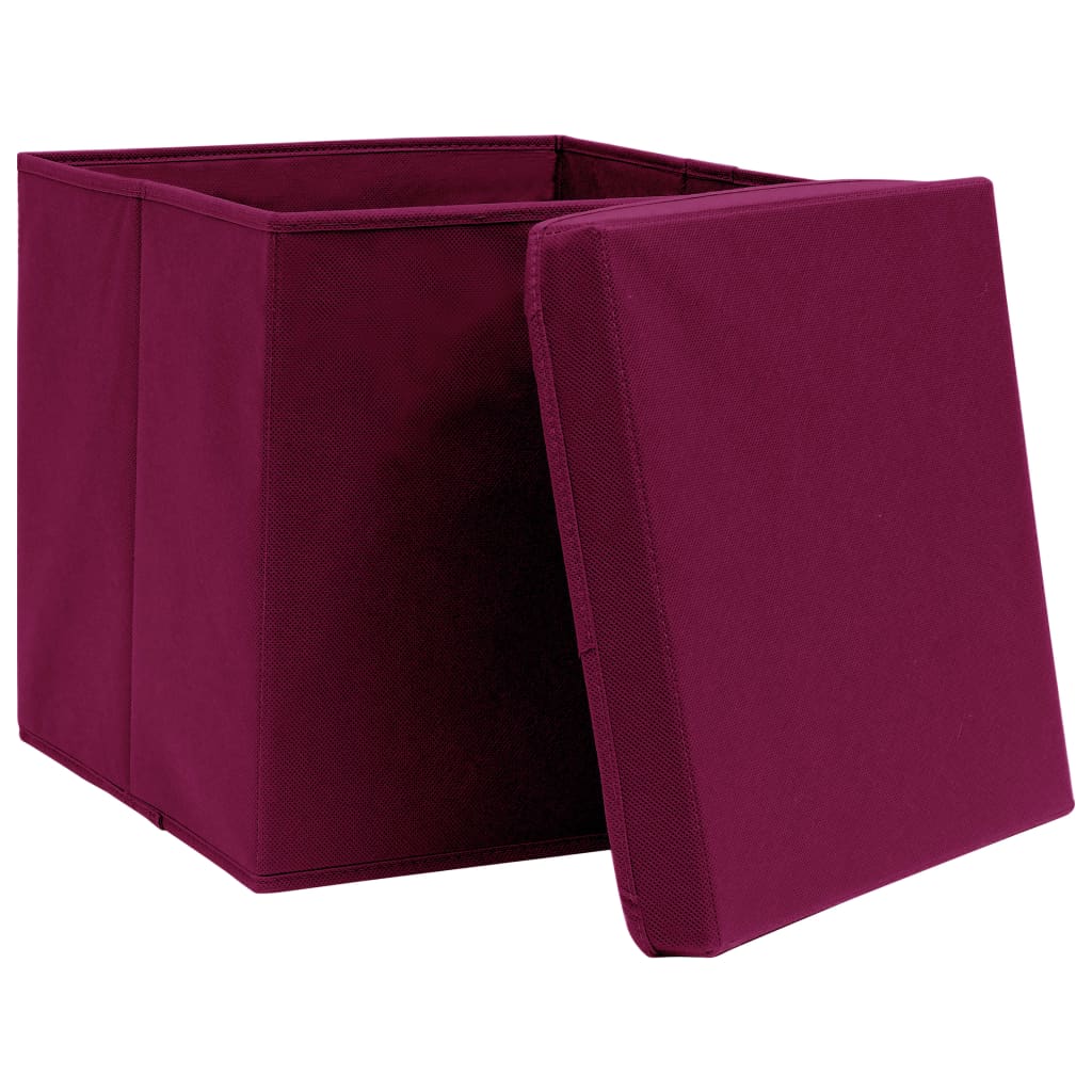 Cajas de almacenamiento de Vidaxl con tapa 4 PCS 28x28x28 cm rojo oscuro