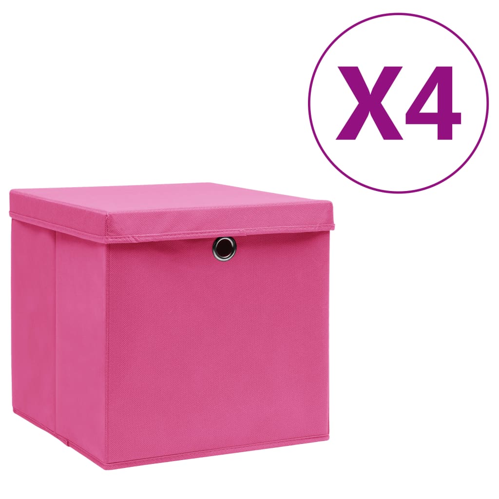 Bidaxl lagringslådor med lock 4 st 28x28x28 cm rosa