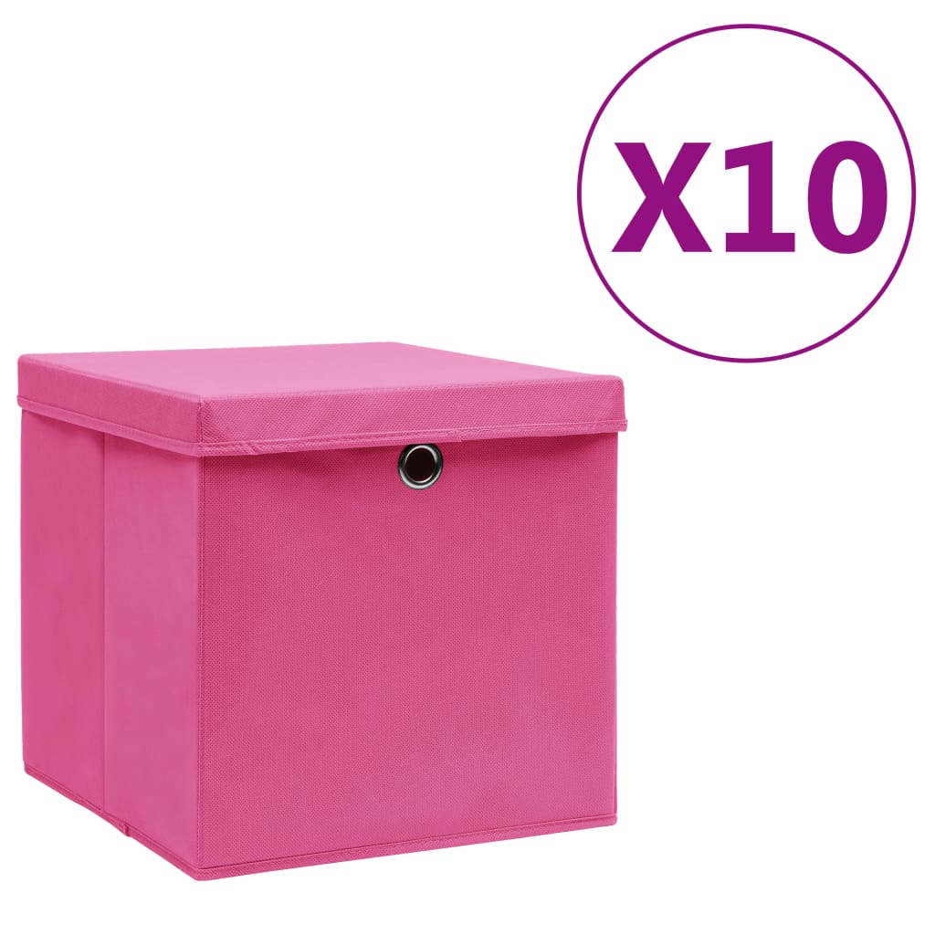 Vidaxl -Speicherboxen mit Deckel 10 ST 28x28x28 cm Pink