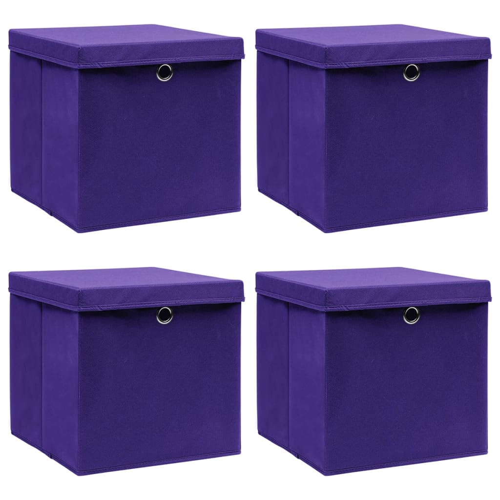 Scatole di archiviazione Vidaxl con coperchio 4 pezzi 28x28x28 cm viola