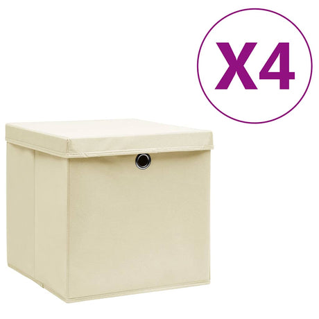 Vidaxl opbergboxen met deksel 4 st 28x28x28 cm crèmekleurig