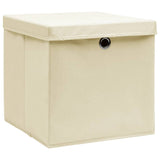 Vidaxl opbergboxen met deksel 4 st 28x28x28 cm crèmekleurig