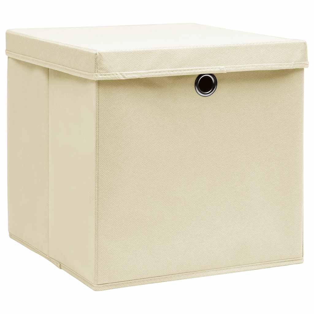 Vidaxl opbergboxen met deksel 4 st 28x28x28 cm crèmekleurig