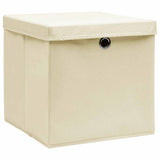 Vidaxl opbergboxen met deksel 4 st 28x28x28 cm crèmekleurig