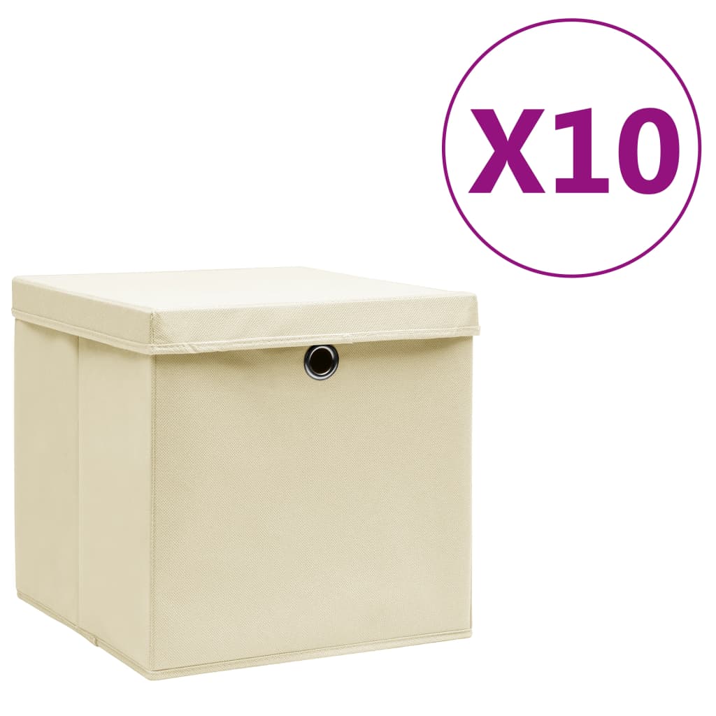 Vidaxl lagringsbokser med lokk 10 stk 28x28x28 cm krem ​​-farget