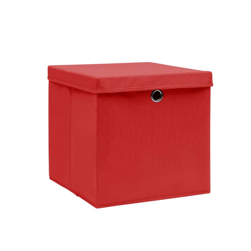 Boîtes de stockage Vidaxl avec couvercle 10 pcs 28x28x28 cm rouge