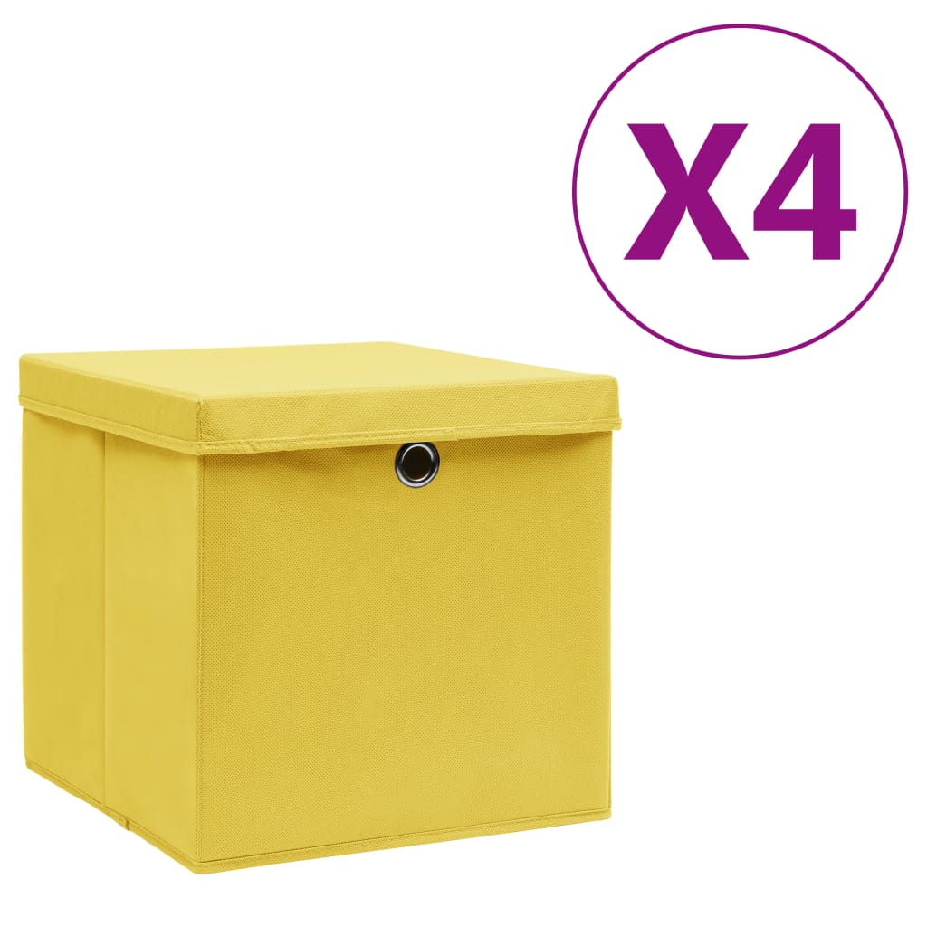 Scatole di archiviazione Vidaxl con coperchio 4 PC 28x28x28 cm giallo