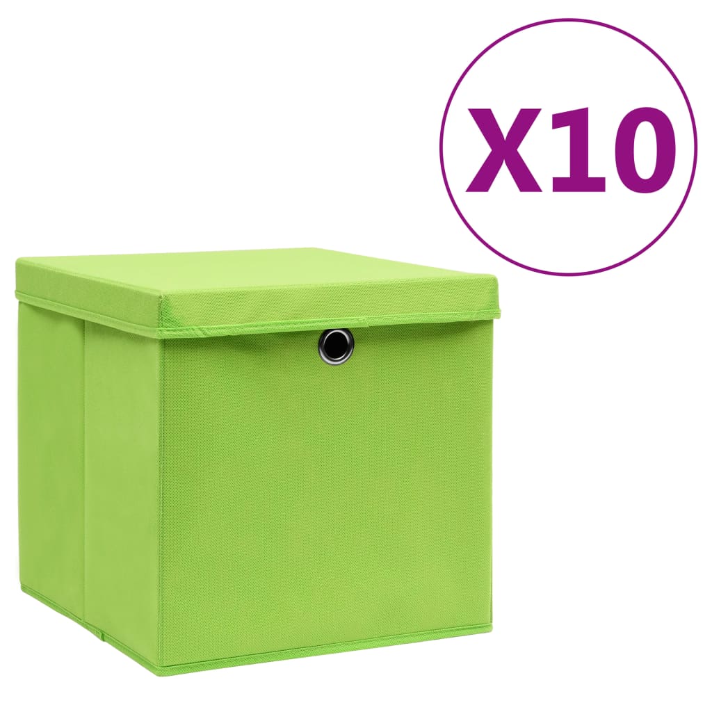 Vidaxl opbergboxen met deksel 10 st 28x28x28 cm groen