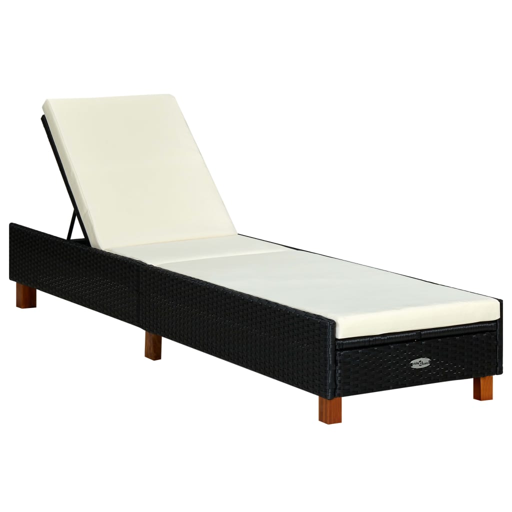 Vidaxl ligbed met kussen poly rattan zwart