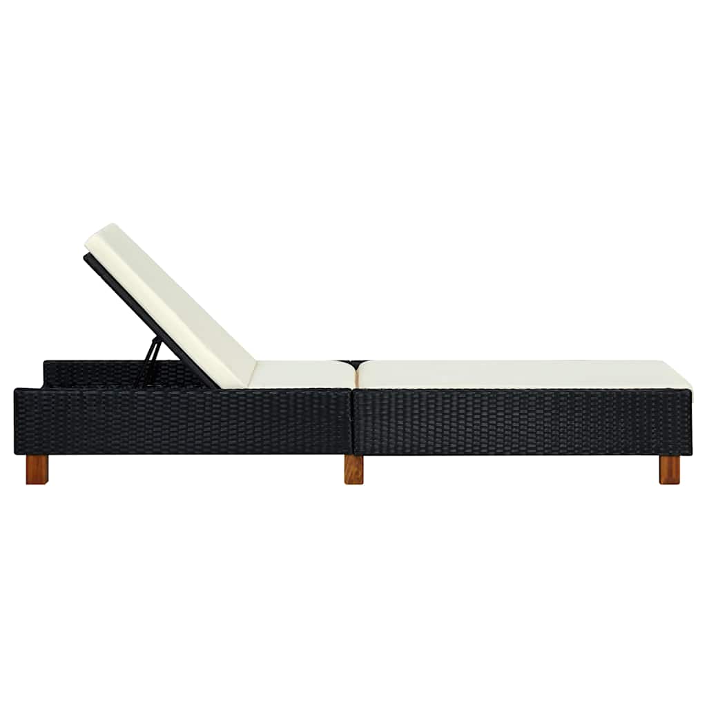 Vidaxl ligbed met kussen poly rattan zwart
