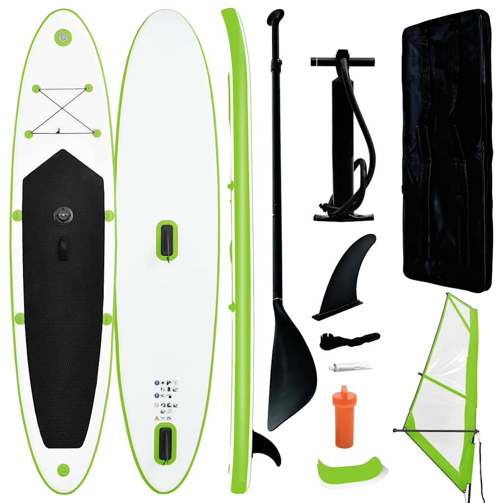 Vidaxl Stand Up Paddleboard inflable con set de vela verde y blanco