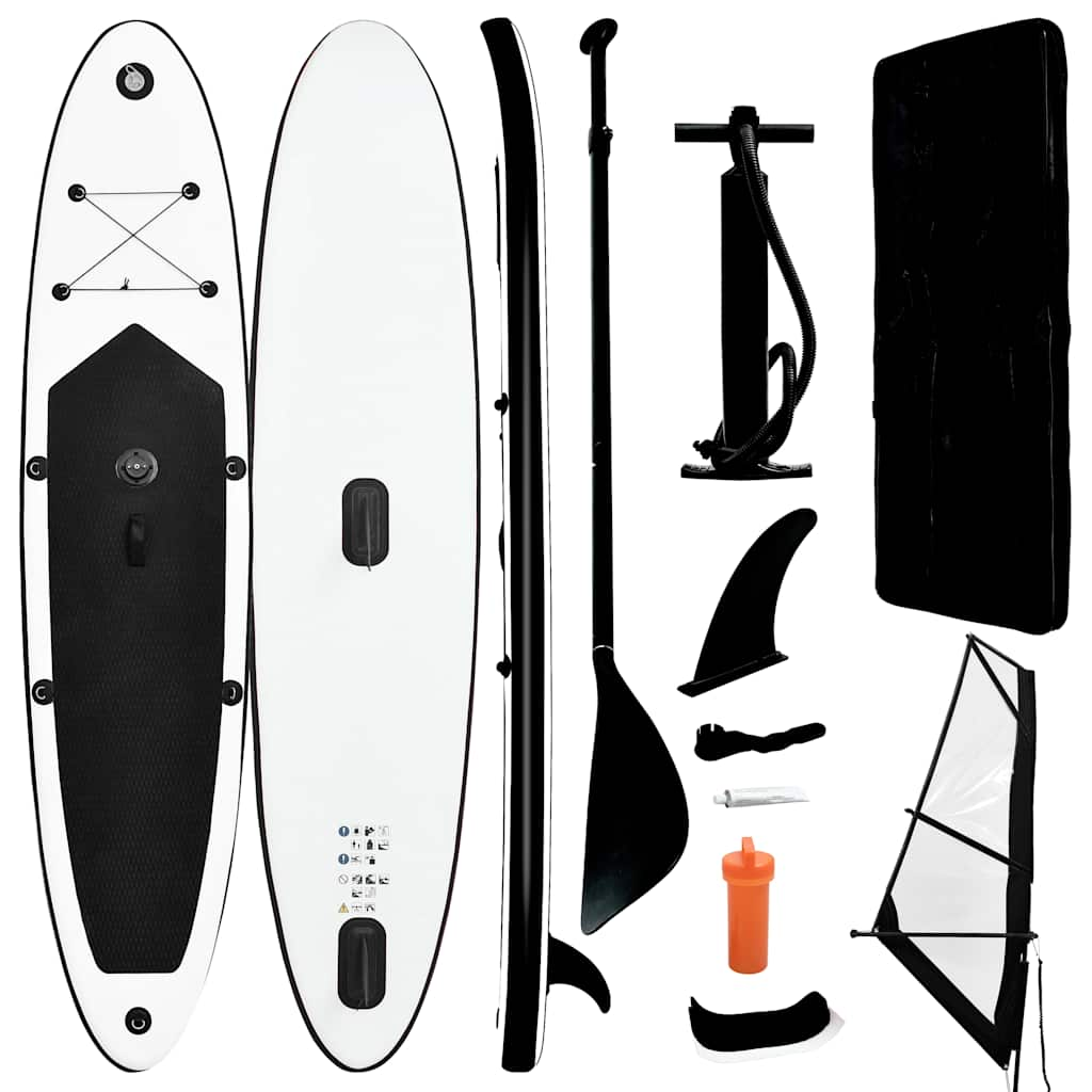 Vidaxl stand up paddleboard gonflable avec set à voile noir et blanc