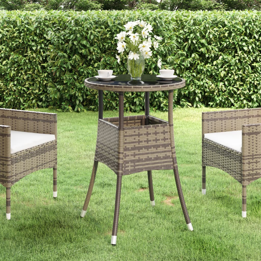 Vidaxl tuintafel ø60x75 cm gehard glas en poly rattan grijs