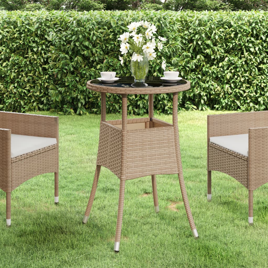Vidaxl tuintafel ø60x75 cm gehard glas en poly rattan beige