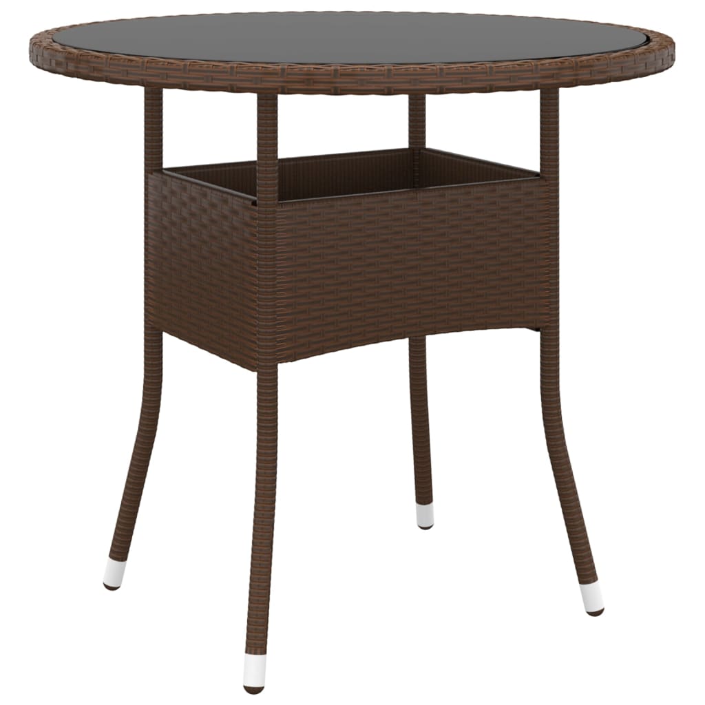Vidaxl tuintafel ø80x75 cm gehard glas en poly rattan bruin