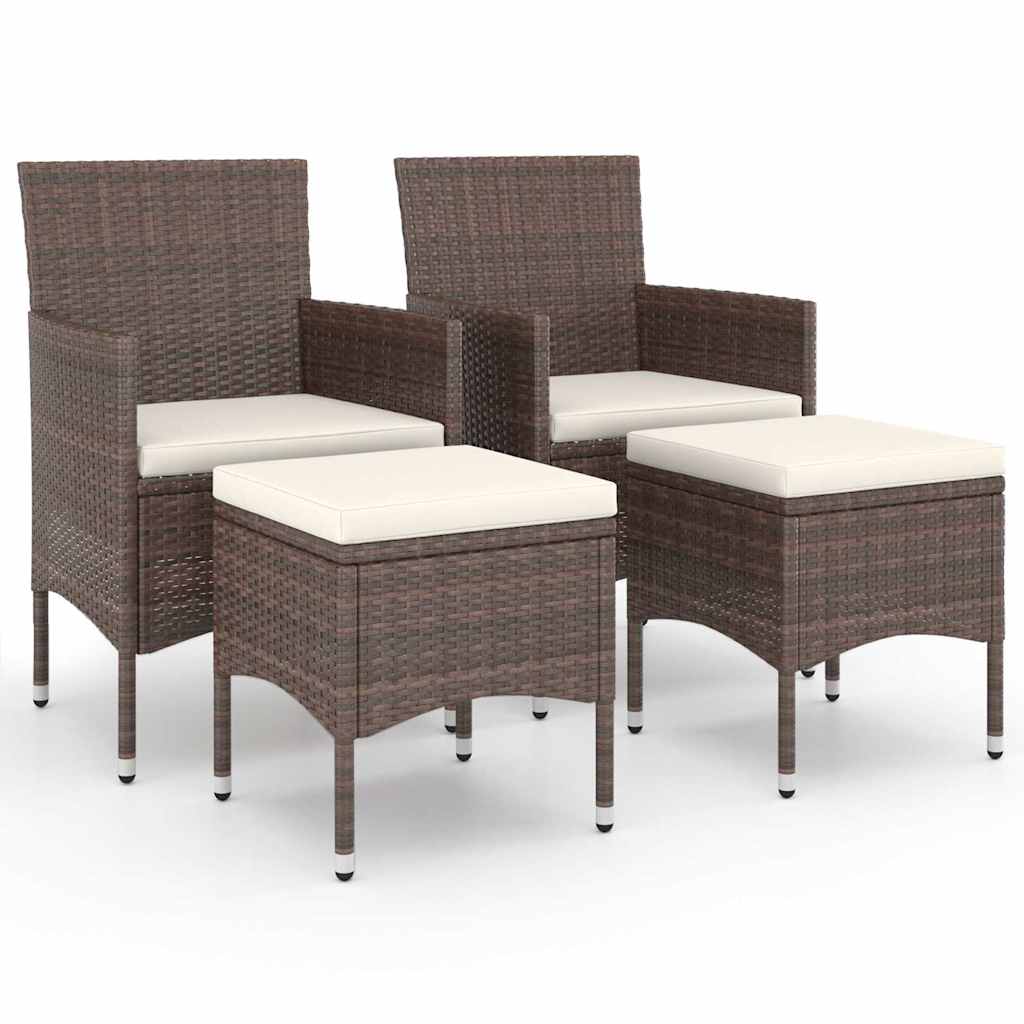 Vidaxl 4-delige tuinstoelen- en voetenbankenset poly rattan bruin