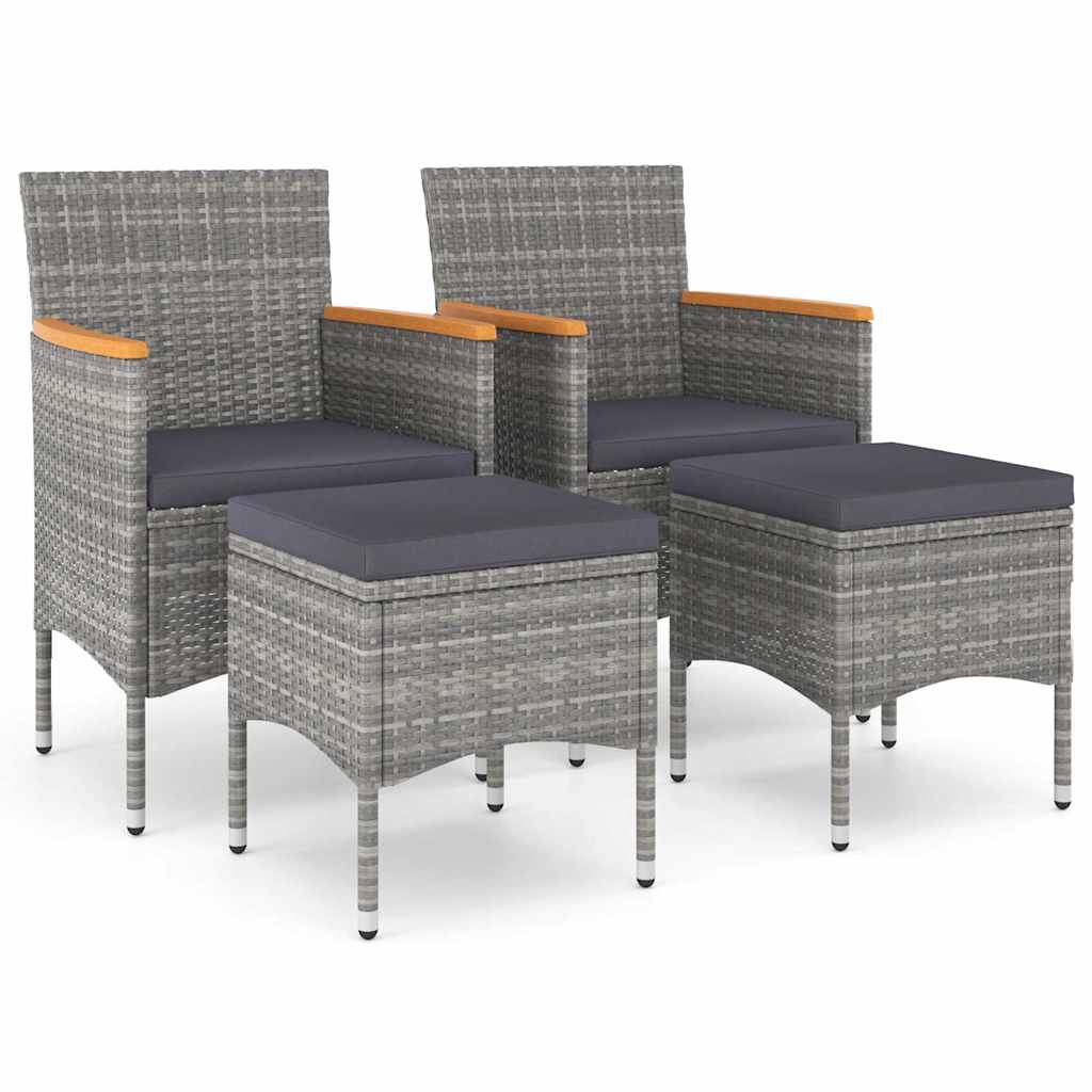 Vidaxl 4-delige tuinstoelen- en voetenbankenset poly rattan grijs